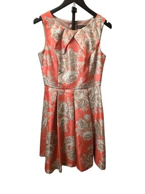 Jessica Howard Coral and Cream Floral Fit-and-Flare Midi Dress